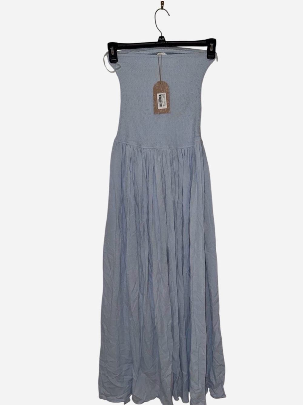 MESHKI NWT Maureen Cotton Shirring Maxi Dress Powder Blue S Coastal Beach Vacay
